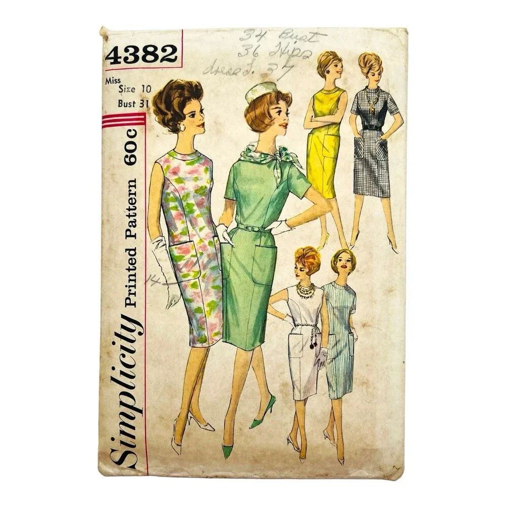 Vintage 1962 Simplicity Sewing Pattern Misses One-Piece Dress Sz 10 #4382